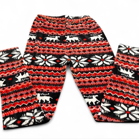 Festive Velour Red and Black Leggings, L - Picture 3 of 8